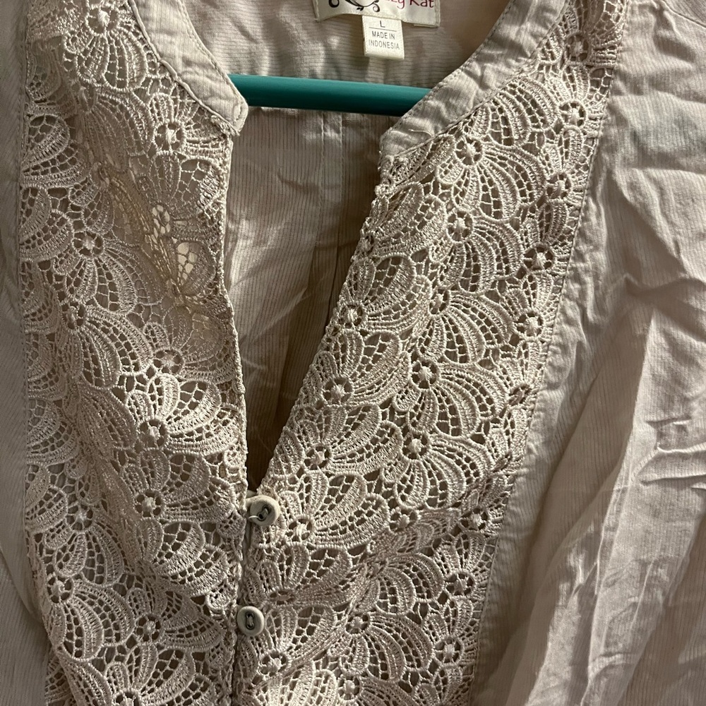 Krazy Kat Cream Blouse with Lace Detail - Picture 2 of 4